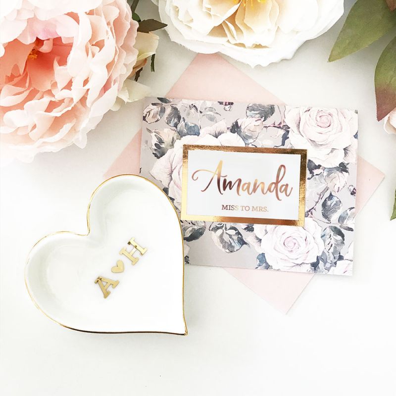 Couple Monogram Heart Shaped Ring Dish