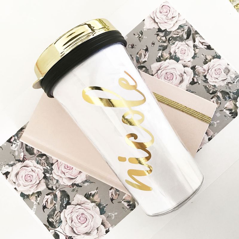 Personalized Travel Tumblers - Gold Lid