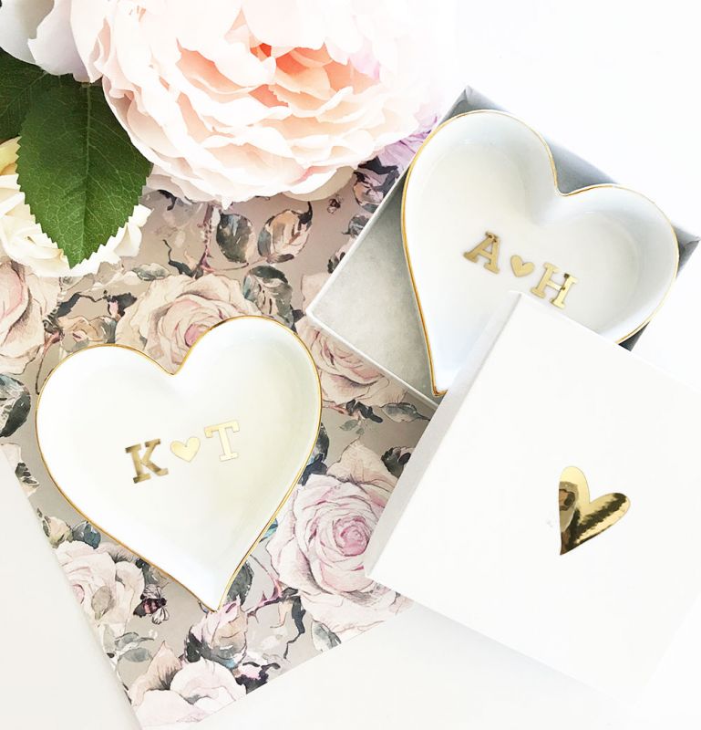 Couple Monogram Heart Shaped Ring Dish