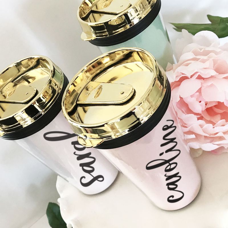 Personalized Travel Tumblers - Gold Lid