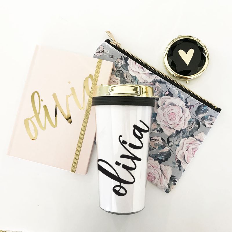 Personalized Travel Tumblers - Gold Lid