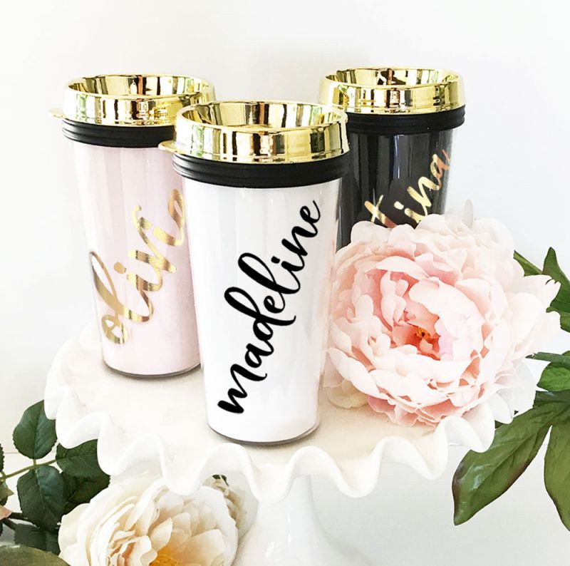 Personalized Travel Tumblers - Gold Lid