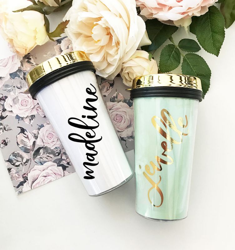 Personalized Travel Tumblers - Gold Lid