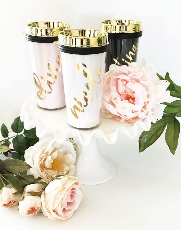 Personalized Travel Tumblers - Gold Lid