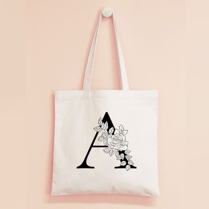 Floral Monogram Tote Bag