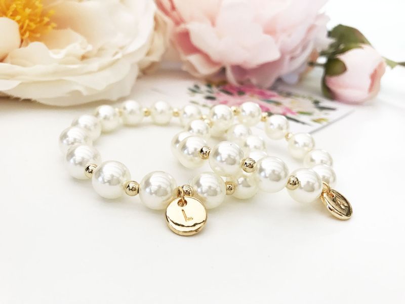 Adult’s Monogram Charm Pearl Bracelet