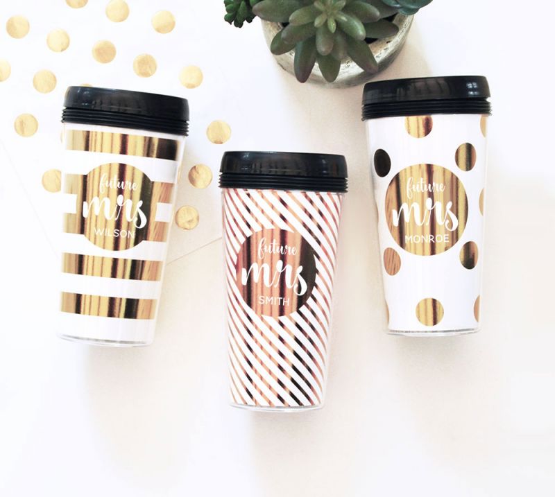 Metallic Foil Travel Coffee Mug - Wedding