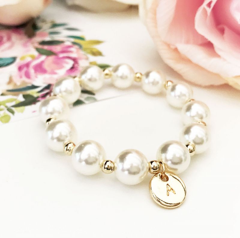 Child’s Monogram Charm Pearl Bracelet