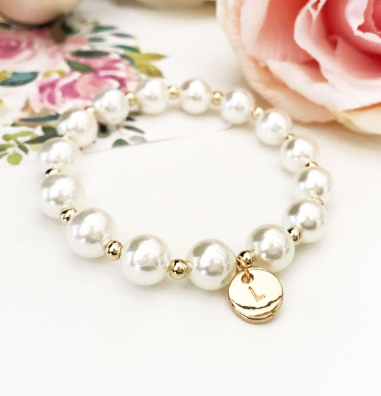 Adult’s Monogram Charm Pearl Bracelet