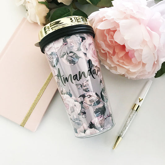 Rose Garden Travel Tumblers - Gold Lid