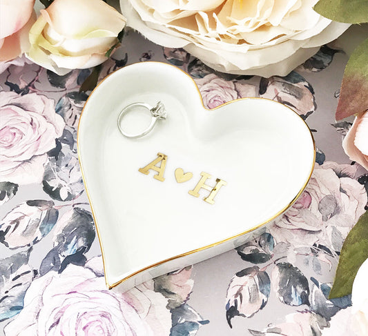 Couple Monogram Heart Shaped Ring Dish