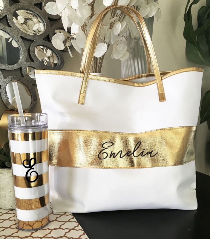 Personalized Striped Tote