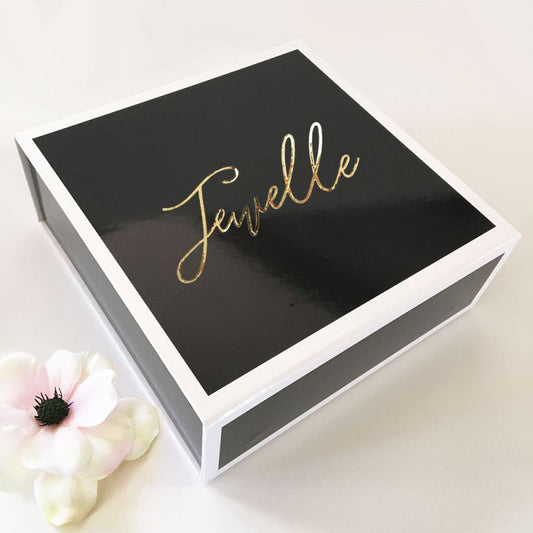 Black Gift Boxes - Gold Text