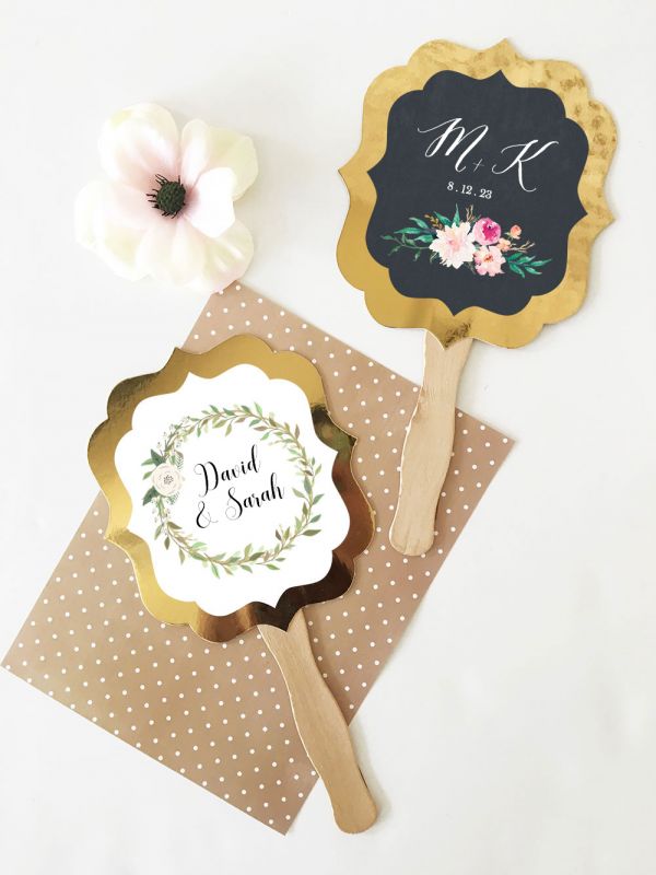 Personalized Floral Garden Gold Paddle Fans