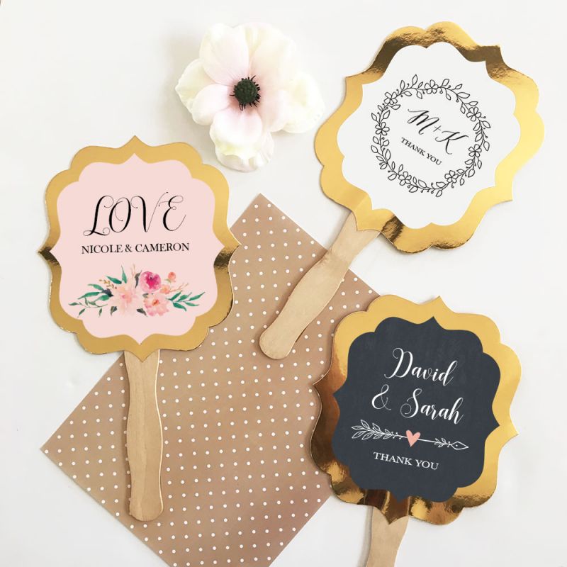 Personalized Floral Garden Gold Paddle Fans