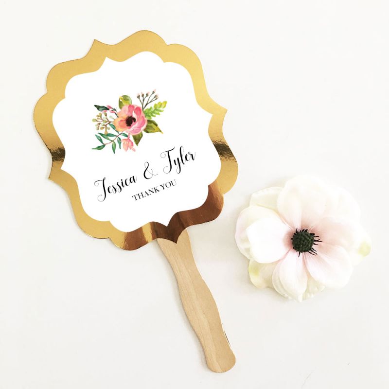 Personalized Floral Garden Gold Paddle Fans