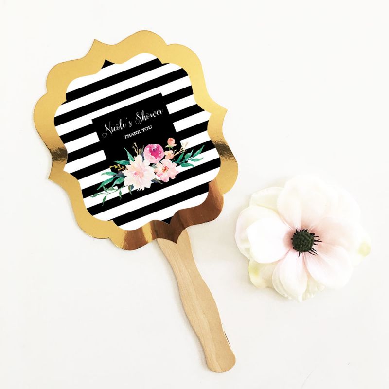 Personalized Floral Garden Gold Paddle Fans