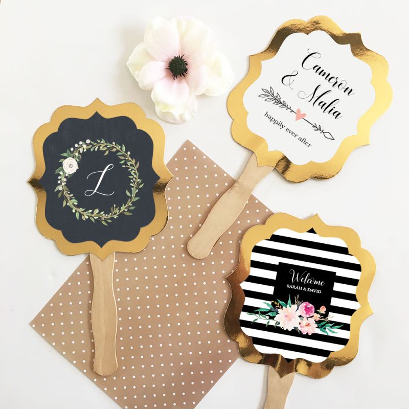 Personalized Floral Garden Gold Paddle Fans