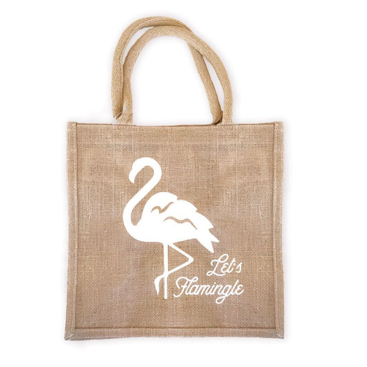 Personalized Flamingo Burlap Tote