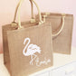 Personalized Flamingo Burlap Tote