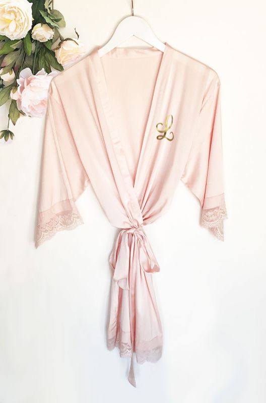 Monogram Satin Lace Robe