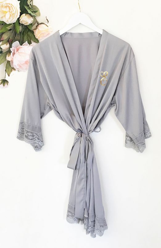 Monogram Satin Lace Robe