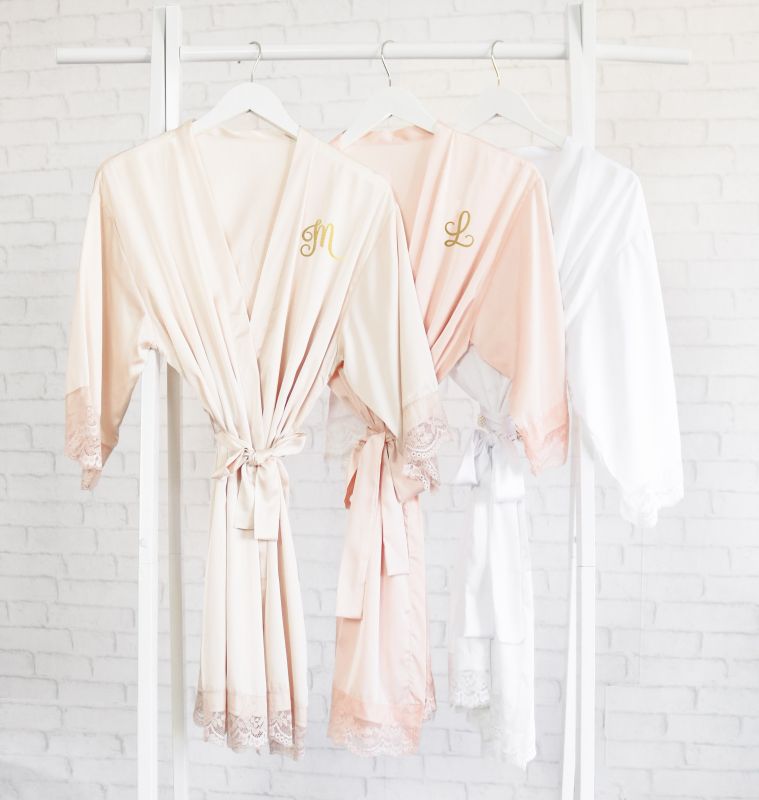 Monogram Satin Lace Robe