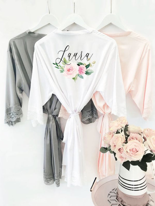 Personalized Floral Satin Robe