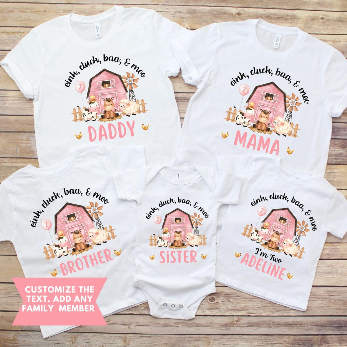 Farm 2nd Birthday Shirt, Cluck Oink Baa Moo I'm Two Birthday Shirt, Barnyard Farm Birthday, Barn Animals Matching Family Shirts, Family Tees