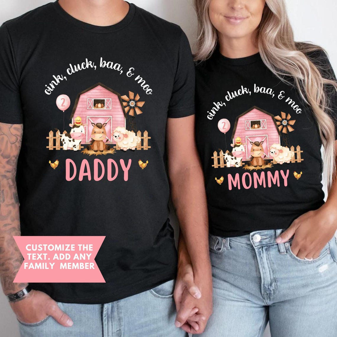 Farm 2nd Birthday Shirt, Cluck Oink Baa Moo I'm Two Birthday Shirt, Barnyard Farm Birthday, Barn Animals Matching Family Shirts, Family Tees