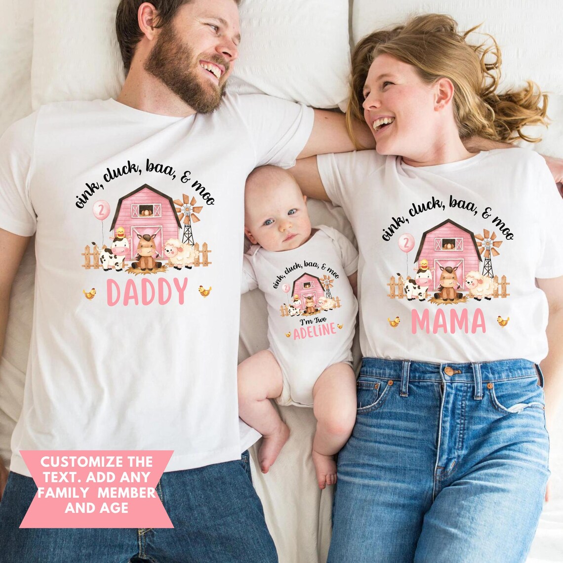 Farm 2nd Birthday Shirt, Cluck Oink Baa Moo I'm Two Birthday Shirt, Barnyard Farm Birthday, Barn Animals Matching Family Shirts, Family Tees