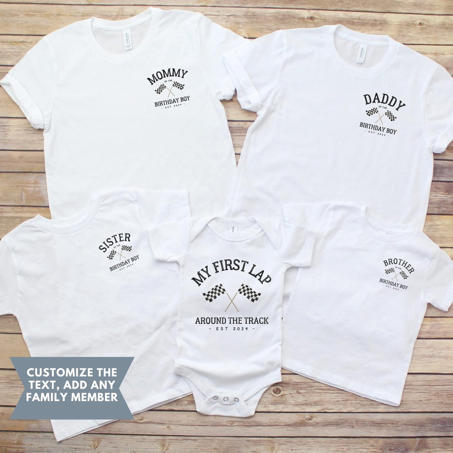 First Lap Around the Track Birthday Shirt, Personalized 1st Birthday Shirt, Race Car Birthday Party, Cars Matching Family Birthday Shirt